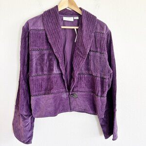 Vtg Christopher & Banks Jacket M Purple Crop Chenille Bolero Blazer NEW